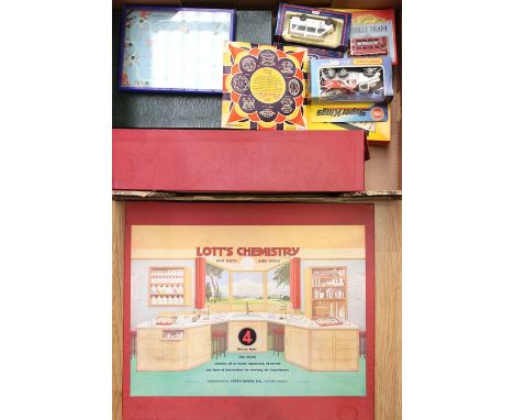 A collection of assorted vintage games including Jokari; Waddingtons Scoop; Lotts Chemistry Set No. 4; Merit 'The Doodler'; R