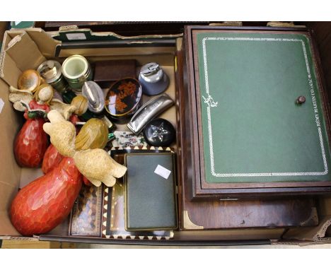 A collectors lot of treen including Victorian rosewood brass bound box A/F, games boxes; small boxes with miscellaneous light