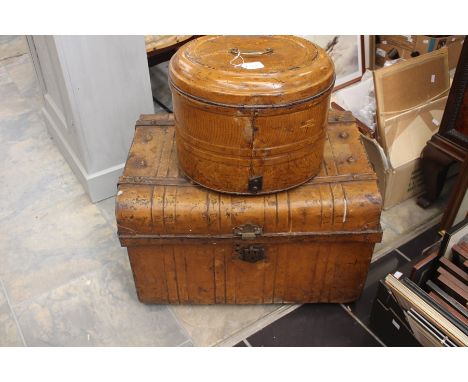 An early 20th century metal trunk&nbsp; together with a metal hat box