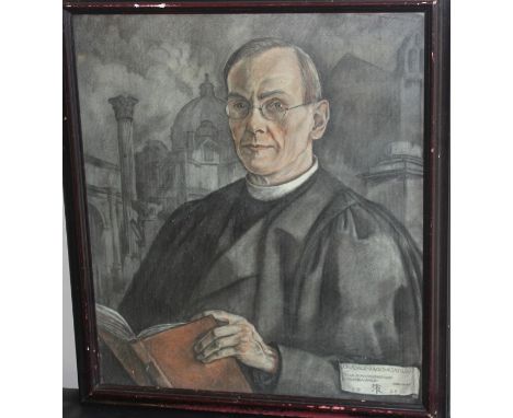 Early 20th century British School, "A half length portrait of a cleric", charcoal and pastel on paper, image 48cm x 42.5cm, f