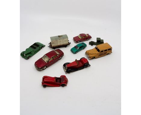 Six Corgi/Dinky unboxed diecast vehicles and a Dublo low sided wagon D1 boxed.