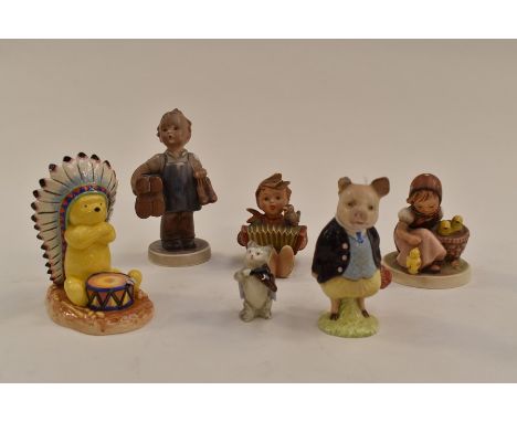 **AWAY** Hummel figurines, A/F, Beswick two figures A/F, Royal Doulton Winnie the Pooh Big Chief boxed (6)