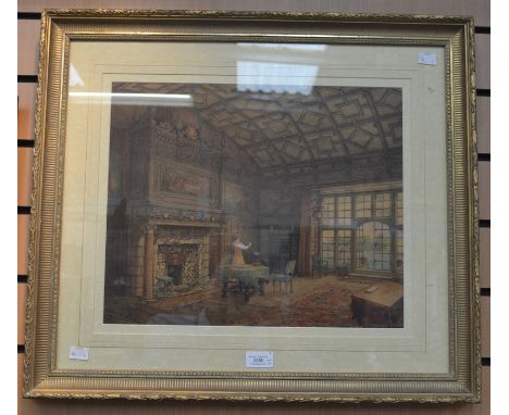 Charles Henry Mileham "The Wood" Lincoln's Inn Fields, sketch for interior of a room at Sydenham watercolour 35 x 42 cms appr
