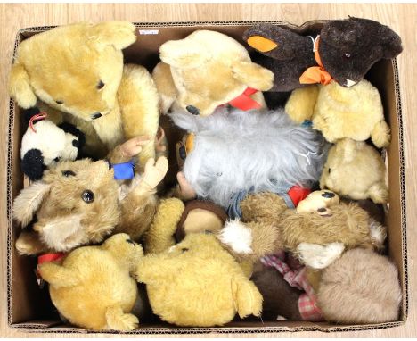 Teddy Bear collection including Merrythought, Chad Valley, plus Monkey, squirrel etc (1 box)