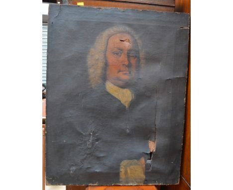 &nbsp;An 18th Century / early 19th Century portrait of a cleric or lawyer, very distressed. Provenance; from a country house 