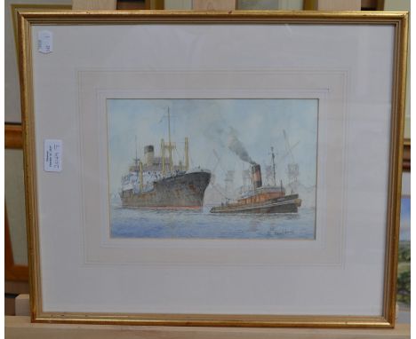 A collection of seven naval and harbour scene watercolours, including HE Day, Sketch of Aberystwyth, John Shepherd, Beach nea