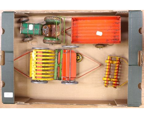 Mettoy tractor with trailer, rake etc