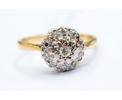 A diamond set cluster, illusion set diamond centre with diamond set&nbsp; surround,&nbsp; 18ct gold, size L, total gross weig