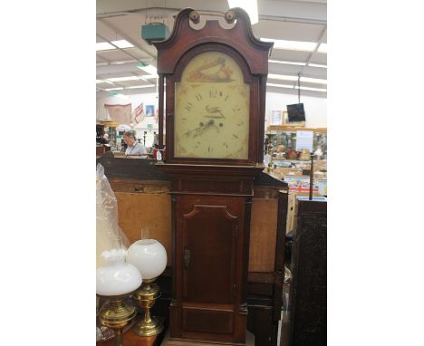 19th Century mahogany longcase clock by Thomas Mawkes in Derby with hand painted dial