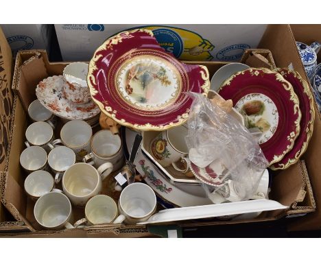 A collection of ceramics including Royal Grafton Indian Tree coffee cans and saucers; a Wedgwood Golden Labrador; a Wade High