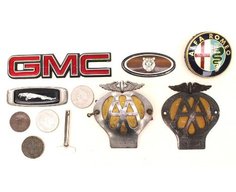 Vintage AA car badges and car badges along with British coins&nbsp;