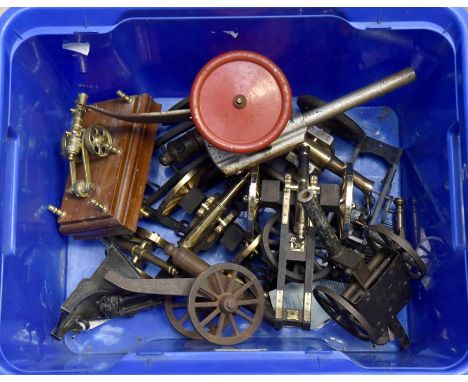 A collection of five childrens model artillery pieces. 1930's to 1960's in date together with a&nbsp;collection of ten model 