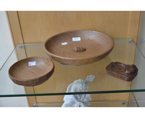 Robert Thompson "Mouseman"; a collection of three items including a fruit bowl, small bowl and ashtray and all three are sign