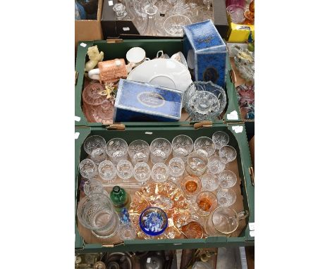 Three suites of Georgian cut glass vessels; Tutbury glass vases; decorative swans etc together with a tea service, boxed teap