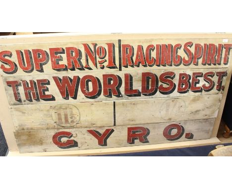 Vintage advertising signs, circa 1925 advertising Gyro Super No.1 Racing Spirit - The Worlds Best, 11 1/2d&nbsp; (eleven penc