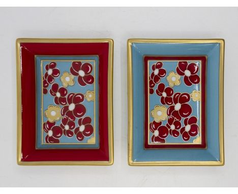 Limoges, pair of Patek Phillipe (Geneve) trinket dishes with red, gold and blue floral design