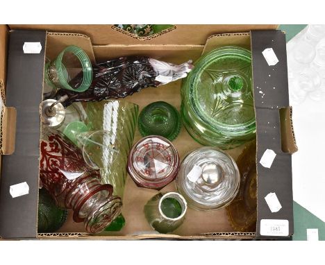 A pair of 19th Century pickle jars, 1930's glass, fairy light/nightlight holders etc (1 box)