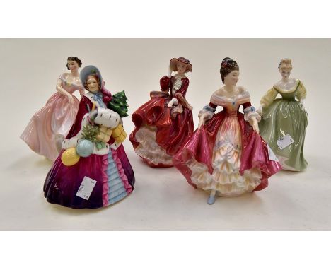 Four Royal Doulton figurines and one Royal Worcester figurine including Southern Belle