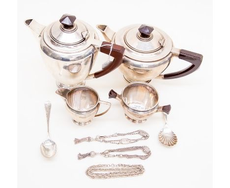 A silver bullet shaped four piece tea set, Birmingham probably 1938, Henry Clifford Davis, gross weight approx. 995gms/32ozt,