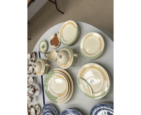 A Clarice Cliff 'Bizarre' range of ceramics to inc a 'Crocus' pattern plate, 'Honeydew' plates and geometric plates; together