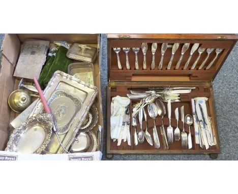 A community plate electroplated canteen for six place settings, case, an Edwardian silver nail buffer, a Danish stainless ste