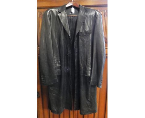 Gucci - A black leather gentlemans full length coat with three buttons, continental size 52 (UK 42")