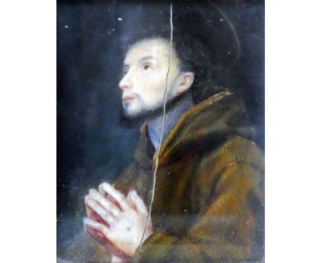 After Cigoli, a 19th century portrait miniature, St. Francis praying, oil on ivory, unsigned, 11 x 9 cm, gilt frame, A/F. 279