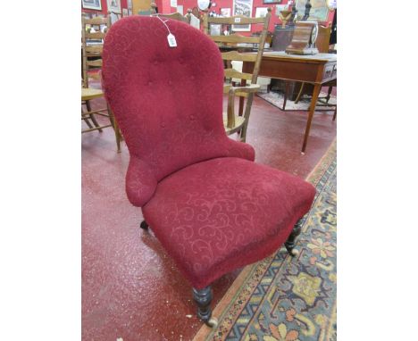 Button back upholstered nursing chair on casters - In unrestored condition