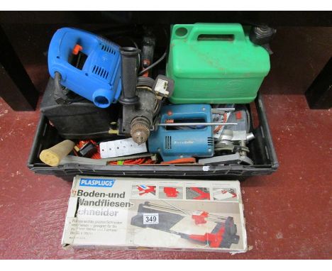 Box of tools to include tile cutter, drill &amp; sander
