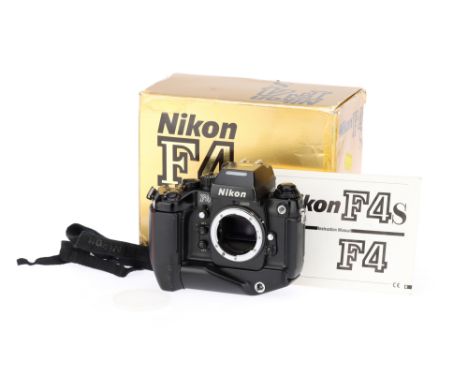 A Nikon F4S SLR Body black, 1988, serial no.2188398, including MB21 battery base, untested, body F-G, with instruction manual