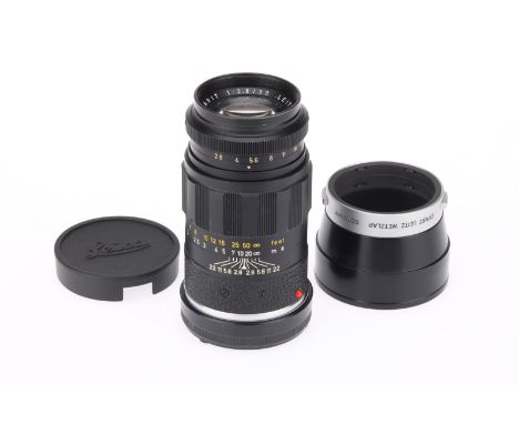 A Leitz Elmarit f/2.8 90mm Lens, Leica M mount, black, serial no. 2427734, body, G, elements, VG, some light internal haze, w