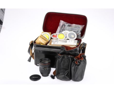 A Black Nikon Messenger Outfit Case with Nikon Accessories comprising a fitted case with removable insert divided into a main