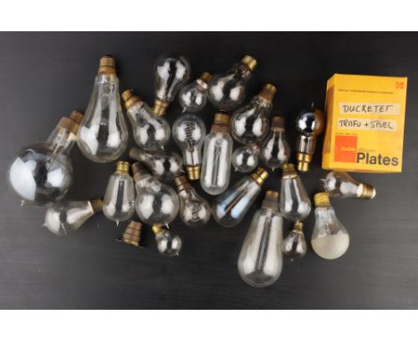 Large Collection of Early Light Bulbs, including an early example with a Edison type screw with a white ceramic insulated bas