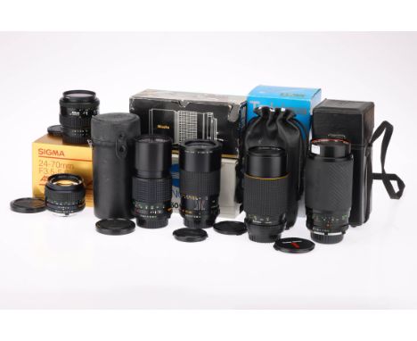 A Selection of Camera Lenses, including Minolta MD Rokkor-PG f/1.4 50mm lens and others (a lot)