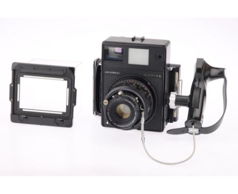 A Mamiya Universal Press Medium Format Rangefinder Camera black, circa 1971, serial no. A106932, with a Mamiya-Sekor P f/4.7 