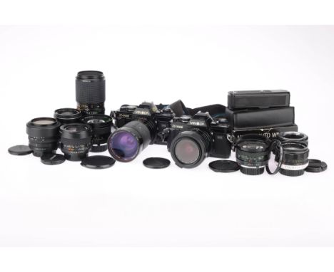 A Selection of Minolta MD SLR Cameras &amp; Lenses, including Minolta MD f/2 28mm, Minolta Rokkor-PF f/1.4 58mm, Minolta MD M