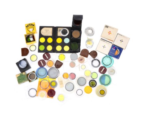 A Quantity of Filters various sizes, with various cases, brands include B+W, Leitz, Hoya, Yashica and others together with a 