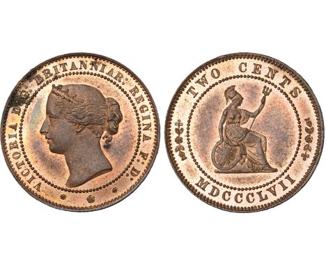 British Coins, Victoria, official pattern 2-cents, 1857, struck in en médaille in bronze, believed by James Wyon, diademed he