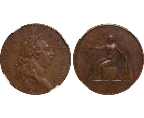 British Coins, George III, restrike pattern halfpenny, in copper, by W. J. Taylor, undated, laur. bust r., eagle’s head below