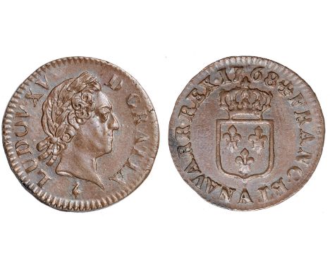 Foreign Coins, France, Louis XV (1715-1774), copper liard, 1768 A, Paris mint, laur. bust r., ‘à la vieille tête’, rev. crown