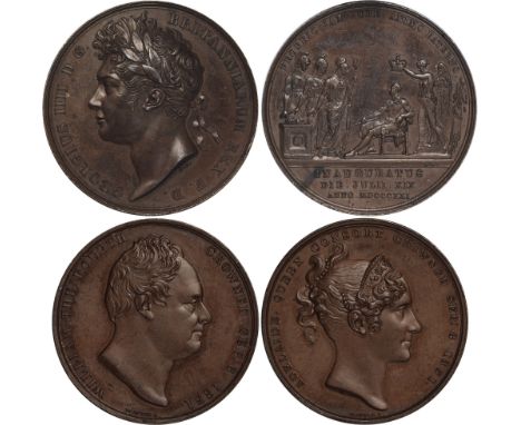 British Coins, George IV, official Coronation medal, 1821, by Benedetto Pistrucci, laur. head l., rev. the King enthroned, 35