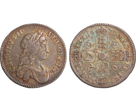 British Coins, Charles II, shilling, 1679, no stop after HIB, second laur. bust r., rev. crowned cruciform shields, interlink