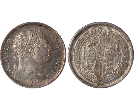 British Coins, George III, shilling, 1816, laur. head r., rev. crowned shield of arms within Garter (S.3790), certified and g