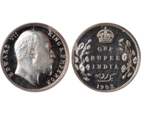 Foreign Coins, India, Edward VII, proof restrike silver rupee 1903, Calcutta, bare head to r., rev. value and date crown abov