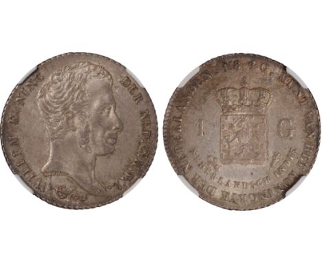 Foreign Coins, Netherlands East Indies, Willem I, gulden, 1840, bare head r., rev. crowned shield of arms (KM.300a; Sch.617),