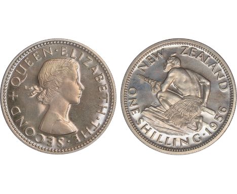 Foreign Coins, New Zealand, Elizabeth II, copper nickel proof shilling, 1956, head to r., rev. Maori warrior (KM.27.2), FDC