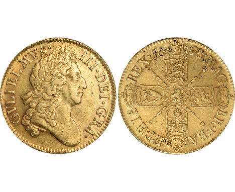 British Coins, William III, guinea, 1698, second laur. bust r., rev. crowned cruciform shields, sceptres in angles (S.3460), 