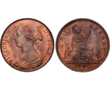 British Coins, Victoria, penny, 1860, toothed border, young bust l., signature below cape, colon dots : after G: of D: G: to 
