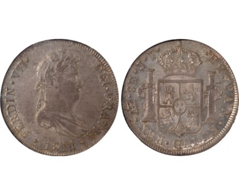 Foreign Coins, Peru, Ferdinand VII, 8 reales, 1811JP, Lima, standard laur. bust r., rev. crowned arms (KM.117.1; Elizondo 79)