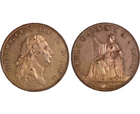 British Coins, George III, pattern halfpenny, gilt, 1788, by Droz, late Soho striking, laur. head r., signed D.F. on truncati